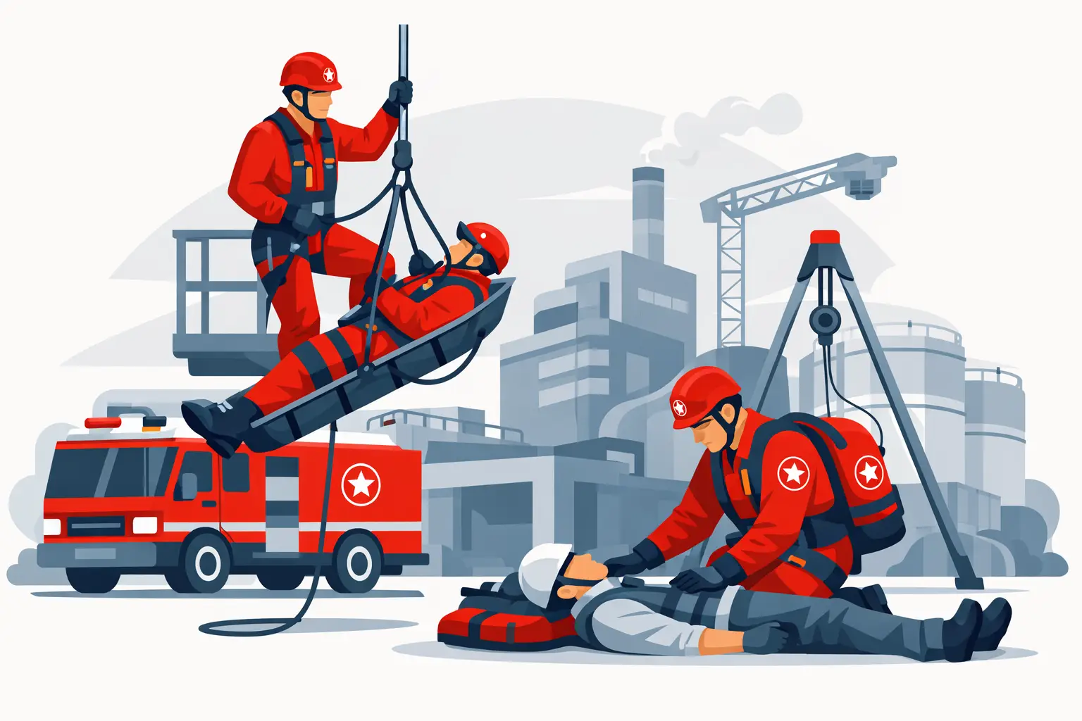 Équipe de sauvetage industriel sur site
